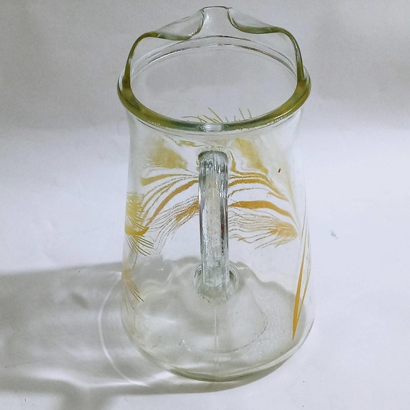 Vintage Golden Wheat Pitcher Orange Yellow Heavy Glass (shelf) - Picture 4 of 6
